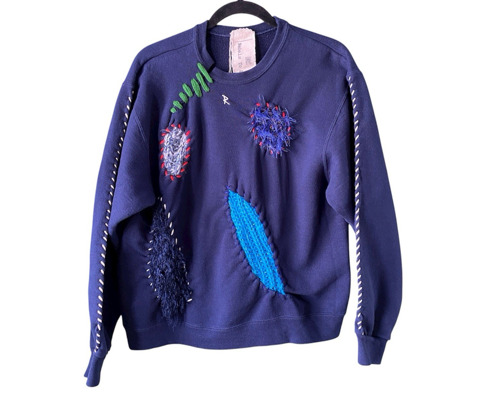 Rebels To Dons Upcycled Sweater Adult S/M Pullover Whip Stitching Artsy Wacky